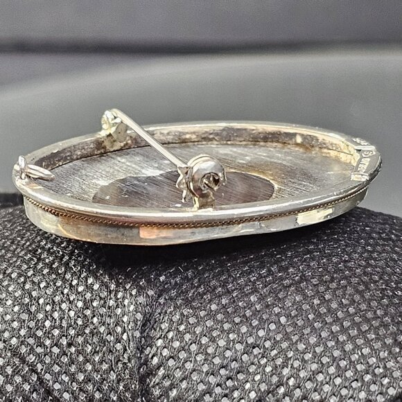 Antique Eaton & Co 925 Sterling Silver Mother Of Pearl Cameo Broach Hallmark - Picture 11 of 16